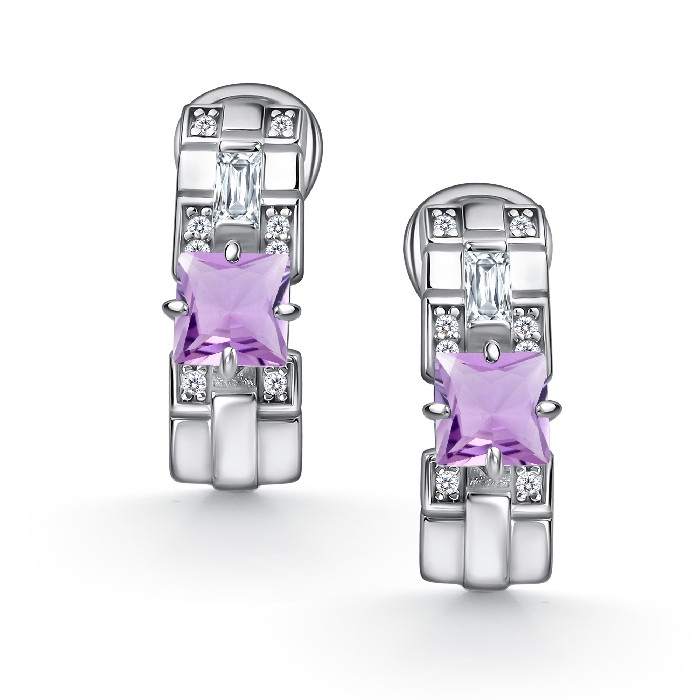 Серьги из серебра с фианитом и с аметистом Алькор 02-4848/00ам-00 02-4848/00ам-00