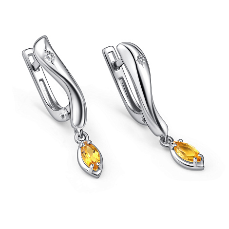 Серьги из серебра с бриллиантом и с цитрином Алькор 02-5025/брцт-00 02-5025/брцт-00