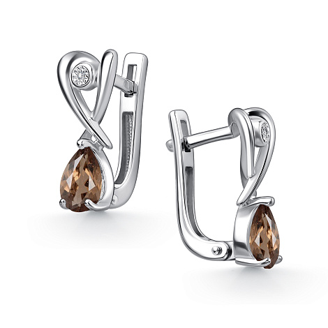 Серьги из серебра с бриллиантом и с раухтопазом Алькор 02-5026/бррт-00 02-5026/бррт-00