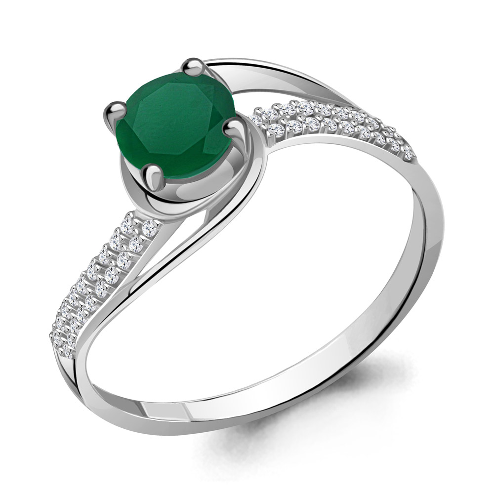 Кольцо из серебра с фианитом и с агатом AQUAMARINE 6399609а.5 6399609а.5