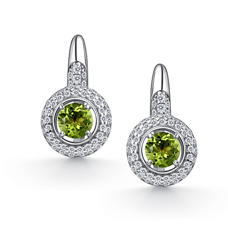 Серьги из серебра с фианитом и с хризолитом Алькор 02-4847/00хр-00 02-4847/00хр-00