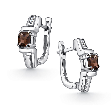 Серьги из серебра с фианитом и с раухтопазом Алькор 02-5158/00рт-00 02-5158/00рт-00