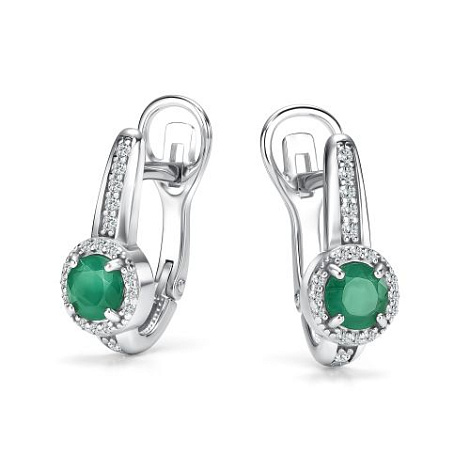 Серьги из серебра с фианитом и с изумрудом Алькор 02-2209/000и-00 02-2209/000и-00