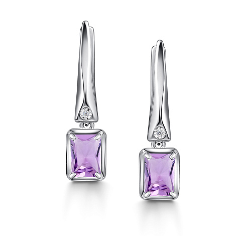 Серьги из серебра с бриллиантом и с аметистом Алькор 02-4344/брам-00 02-4344/брам-00