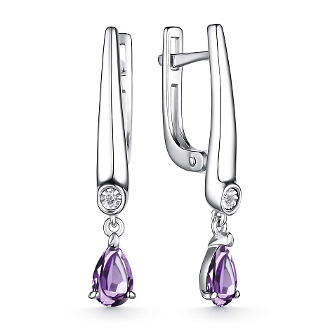 Серьги из серебра с бриллиантом и с аметистом Алькор 02-4036/брам-00 02-4036/брам-00