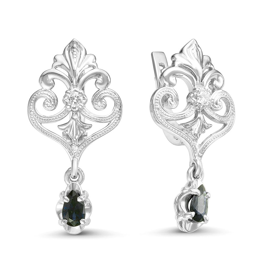 Серьги из белого золота с бриллиантом и с сапфиром Аметист 94010224-1 94010224-1