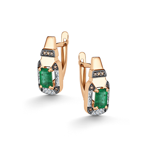 Серьги из золота с бриллиантом и с изумрудом Алькор 26700-165 26700-165