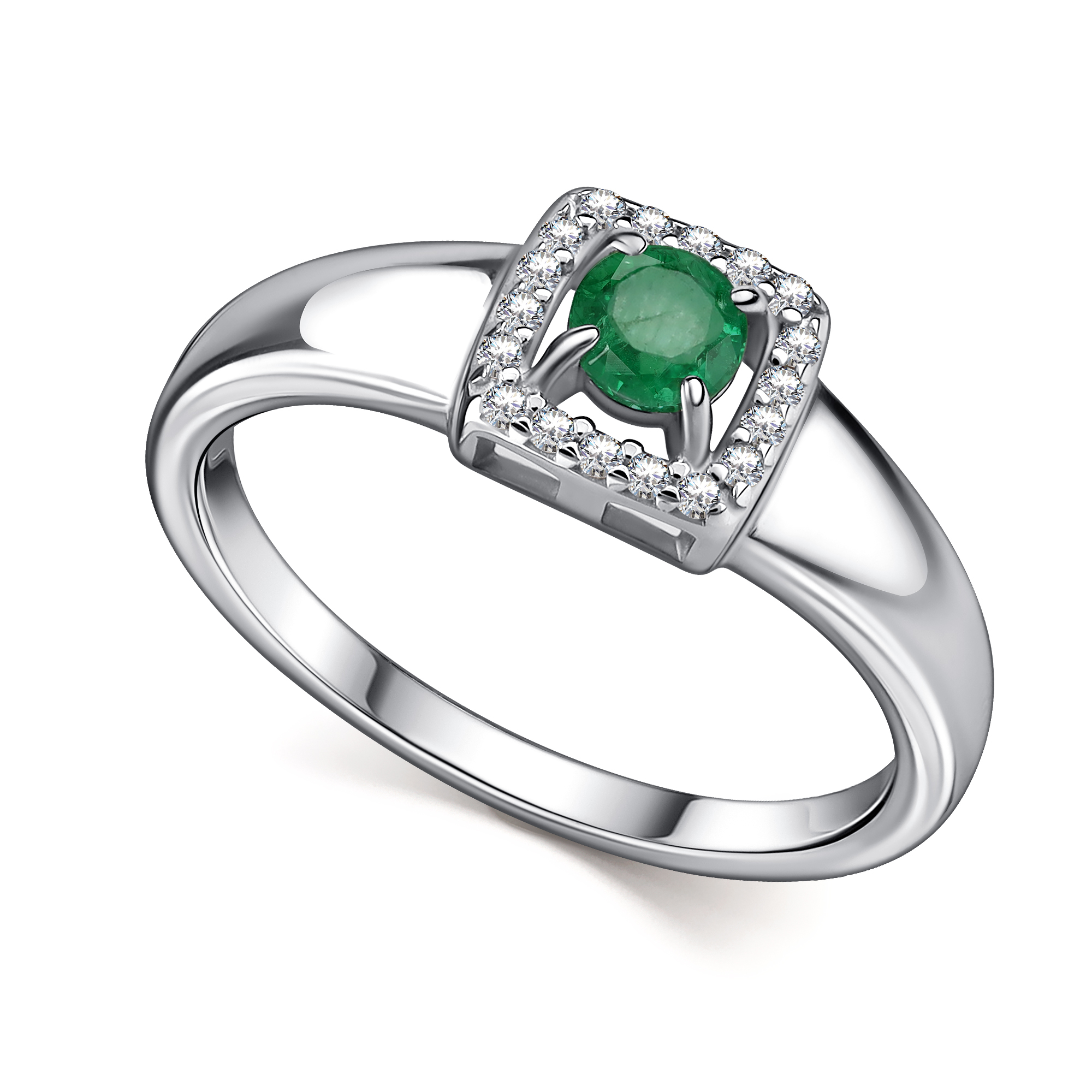 Кольцо из серебра с фианитом и с изумрудом Алькор 01-4561/000и-00 01-4561/000и-00