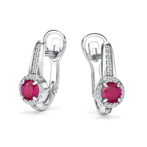 Серьги из серебра с фианитом и с рубином Алькор 02-2209/000р-00 02-2209/000р-00