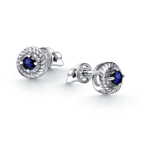Серьги пусеты из серебра с сапфиром Алькор 02-4399/000с-00 02-4399/000с-00