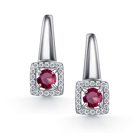 Серьги из серебра с фианитом и с рубином Алькор 02-4561/000р-00 02-4561/000р-00