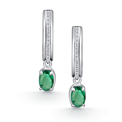 Серьги из серебра с фианитом и с изумрудом Алькор 02-4592/000и-00 02-4592/000и-00