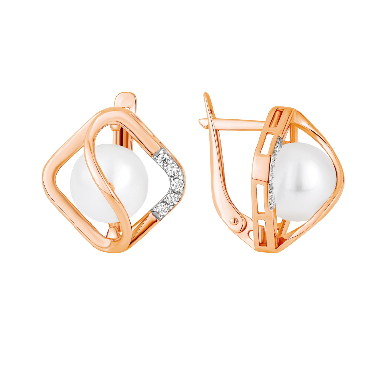Серьги из золота с фианитом и с жемчугом ПримаЭксклюзив 290-1-1443р 290-1-1443р