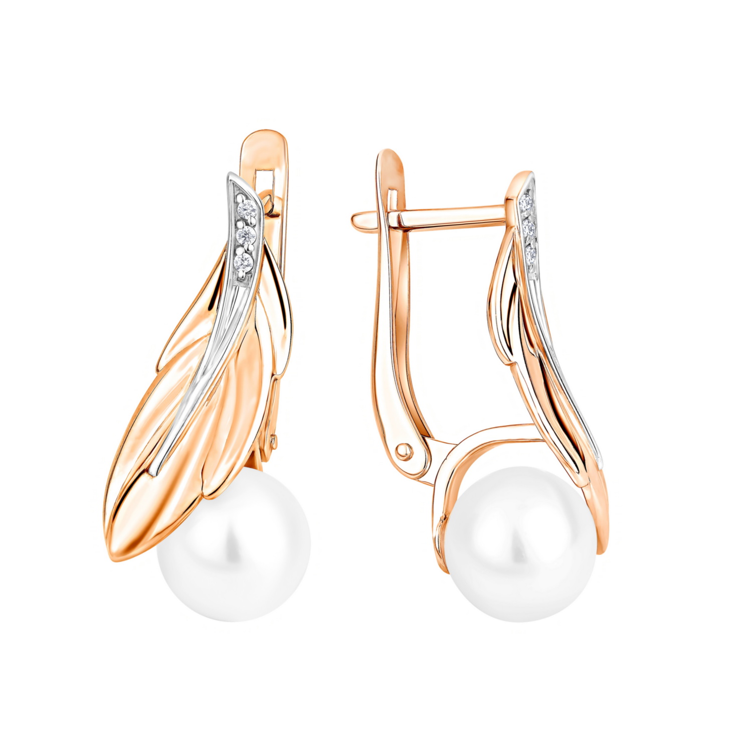 Серьги из золота с фианитом и с жемчугом ПримаЭксклюзив 290-1-1386р 290-1-1386р