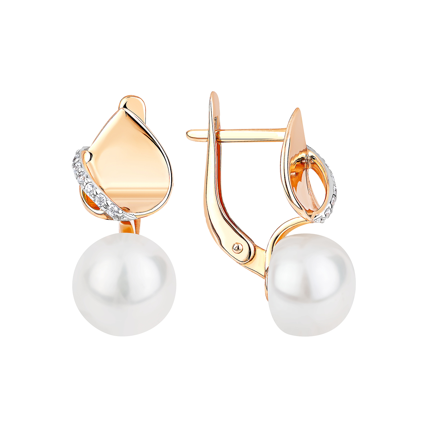 Серьги из золота с фианитом и с жемчугом ПримаЭксклюзив 290-1-1305р 290-1-1305р
