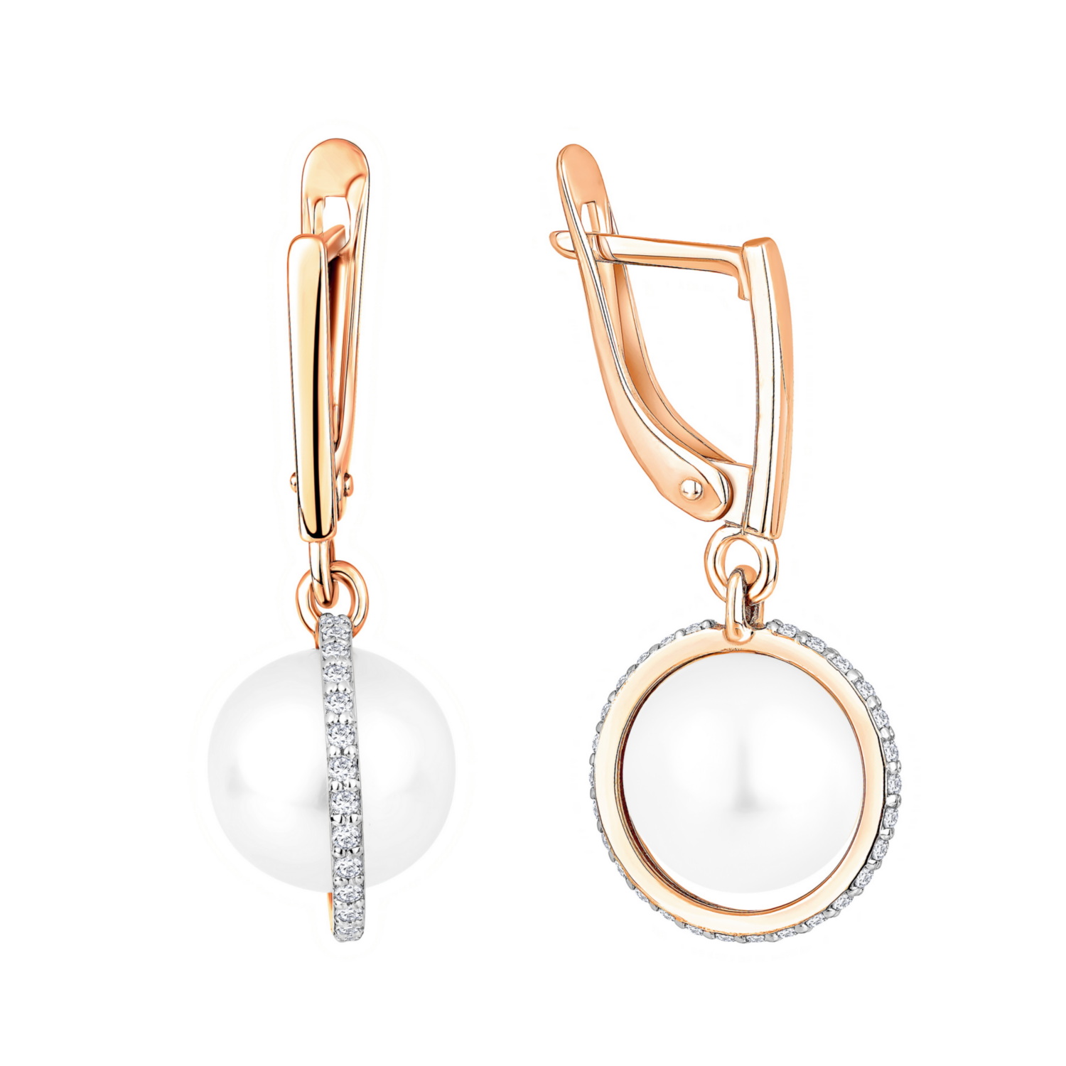 Серьги из золота с фианитом и с жемчугом ПримаЭксклюзив 290-1-1389р 290-1-1389р