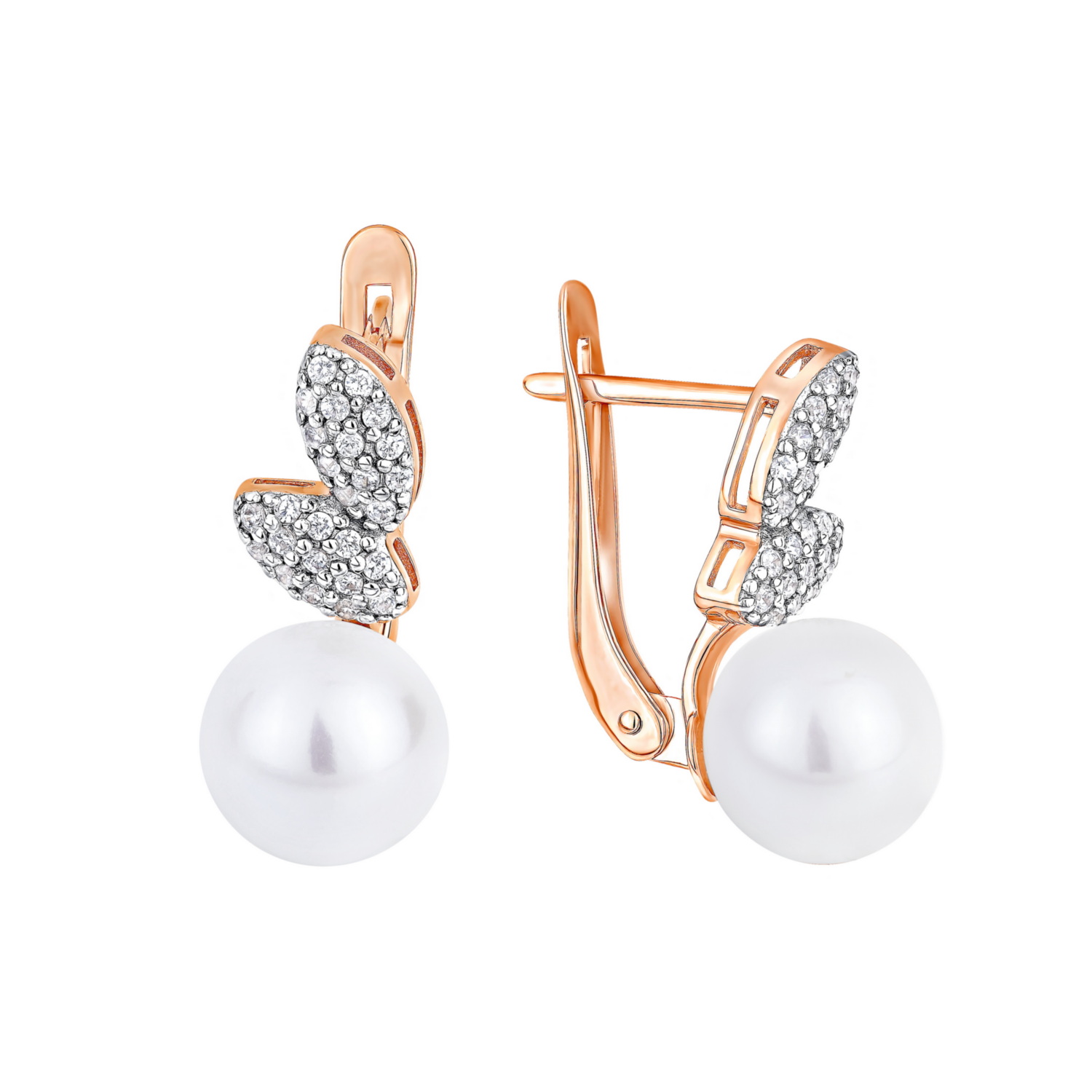 Серьги из золота с фианитом и с жемчугом ПримаЭксклюзив 290-1-1325р 290-1-1325р