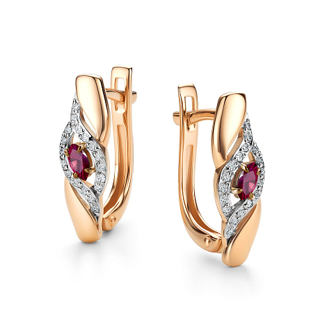 Серьги из золота с бриллиантом и с рубином Алькор 26219-103 26219-103