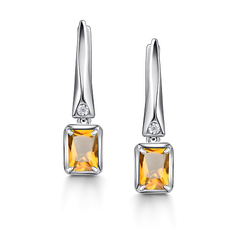 Серьги из серебра с бриллиантом и с цитрином Алькор 02-4344/брцт-00 02-4344/брцт-00