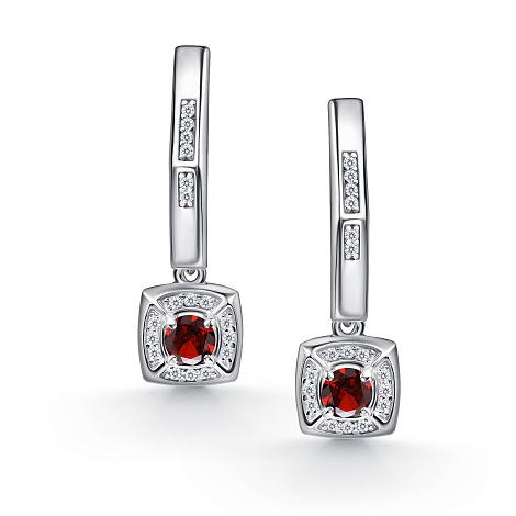 Серьги из серебра с фианитом и с гранатом Алькор 02-4855/00гр-00 02-4855/00гр-00