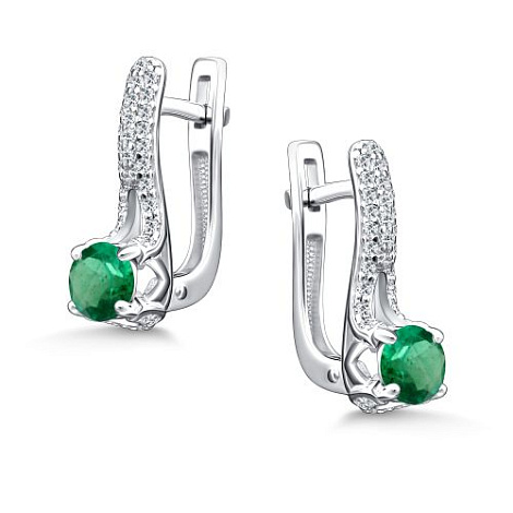 Серьги из серебра с фианитом и с изумрудом Алькор 02-5183/000и-00 02-5183/000и-00
