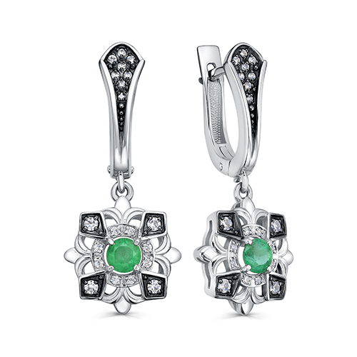 Серьги из серебра с фианитом и с изумрудом KABAROVSKY 12-884-1289 12-884-1289