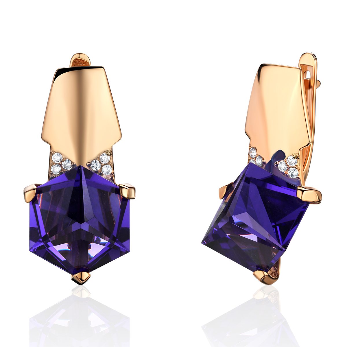 Серьги из золота с фианитом Эстет 01с2115258-4 01с2115258-4