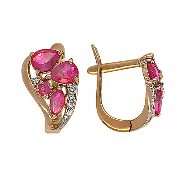 Серьги из золота с бриллиантом и с рубином Клондайк 270157/6кр 270157/6кр