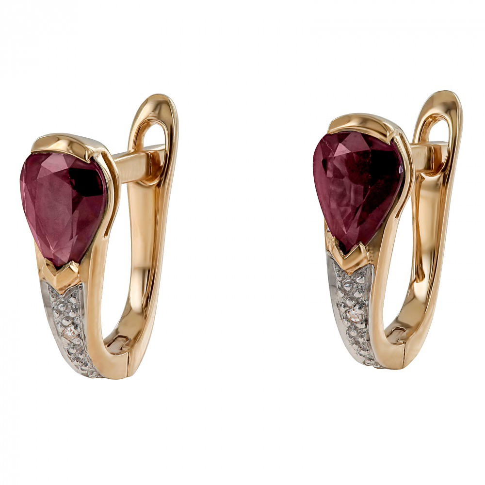 Серьги из золота с бриллиантом и с рубином Морион с270005кр с270005кр