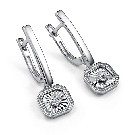 Серьги из серебра с бриллиантом Алькор 02-4939/000б-00 02-4939/000б-00