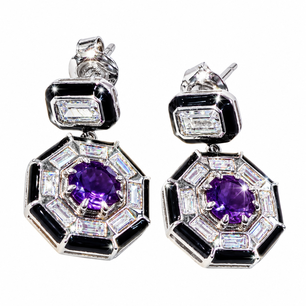 Серьги из серебра с фианитом, с аметистом и с эмалью МАДДЕ fab306eg-9565m fab306eg-9565m