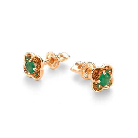 Серьги из золота с изумрудом Алькор 26258-101 26258-101