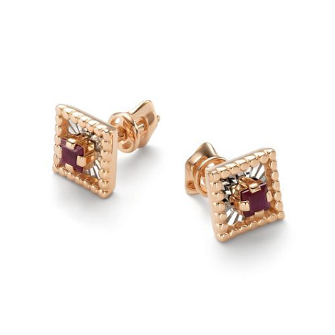 Серьги из золота с рубином Алькор 27017-103 27017-103