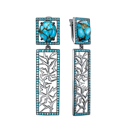 Серьги из серебра с фианитом и с бирюзой KABAROVSKY 12-1064-70189 12-1064-70189