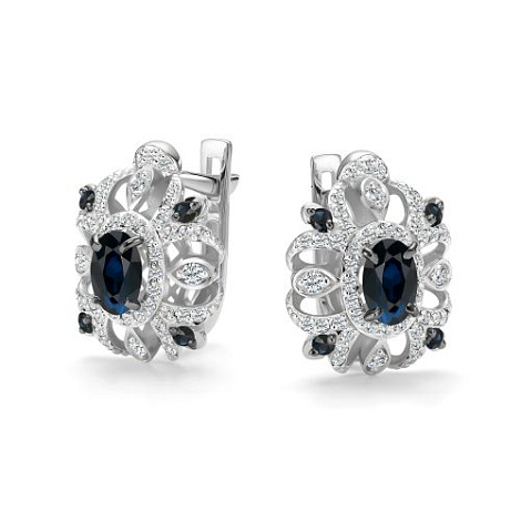 Серьги из белого золота с бриллиантом и с сапфиром Алькор 27204-202 27204-202