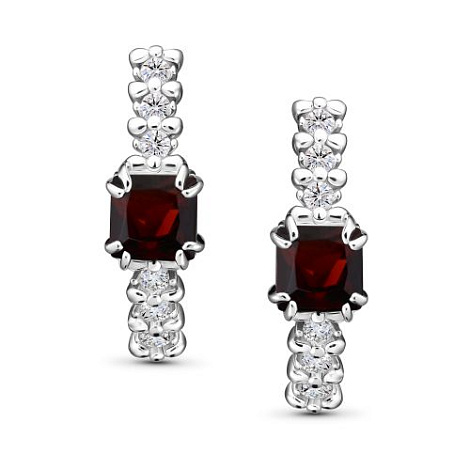 Серьги из серебра с фианитом и с гранатом Алькор 02-5718/00гр-00 02-5718/00гр-00