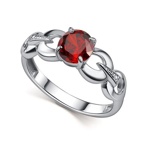 Кольцо из серебра с фианитом и с гранатом Алькор 01-6033/00гр-00 01-6033/00гр-00