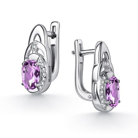 Серьги из серебра с фианитом и с аметистом Алькор 02-6032/00ам-00 02-6032/00ам-00