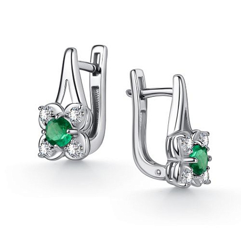 Серьги из серебра с фианитом и с изумрудом Алькор 02-6117/000и-00 02-6117/000и-00