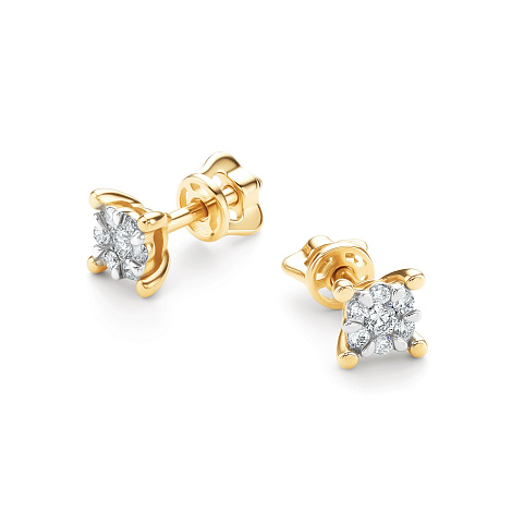Серьги пусеты из лимонного золота с бриллиантом Алькор 26293-300 26293-300