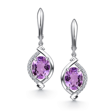 Серьги из серебра с фианитом и с аметистом Алькор 02-1871/00ам-00 02-1871/00ам-00