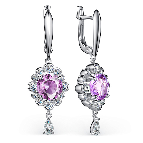 Серьги из серебра с фианитом и с аметистом Алькор 02-2321/00ам-00 02-2321/00ам-00