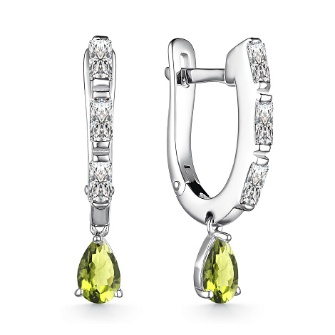 Серьги из серебра с фианитом и с хризолитом Алькор 02-3378/00хр-00 02-3378/00хр-00