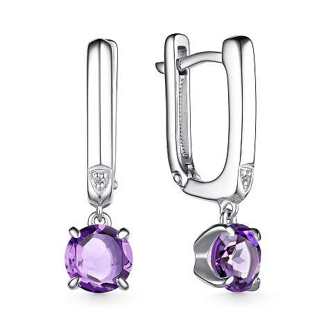 Серьги из серебра с бриллиантом и с аметистом Алькор 02-3951/брам-00 02-3951/брам-00