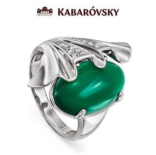Кольцо из серебра с фианитом и с ониксом KABAROVSKY 11-056-1900 11-056-1900