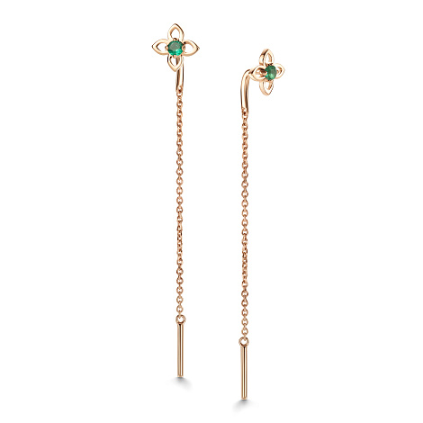 Серьги продевки из золота с изумрудом Алькор 25945-101 25945-101