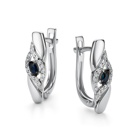 Серьги из белого золота с бриллиантом и с сапфиром Алькор 26219-202 26219-202