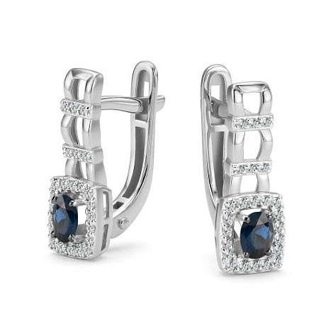 Серьги из белого золота с бриллиантом и с сапфиром Алькор 27286-202 27286-202