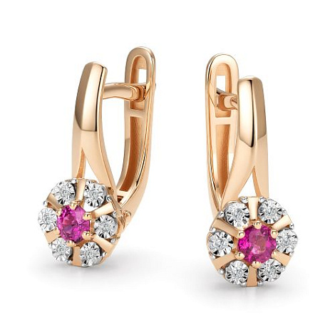 Серьги из золота с бриллиантом и с рубином Алькор 27291-103 27291-103