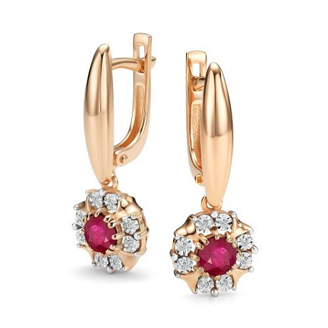 Серьги из золота с бриллиантом и с рубином Алькор 27293-103 27293-103